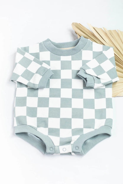 Little Organic Co Bubble Baby Romper Organic Checkered Oversized- French Terry