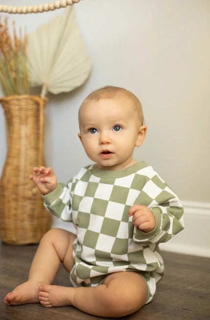 Little Organic Co Bubble Baby Romper Organic Checkered Oversized- French Terry