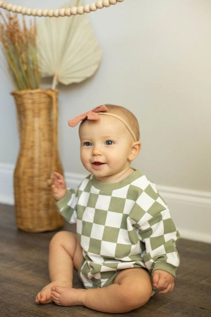 Little Organic Co Bubble Baby Romper Organic Checkered Oversized- French Terry