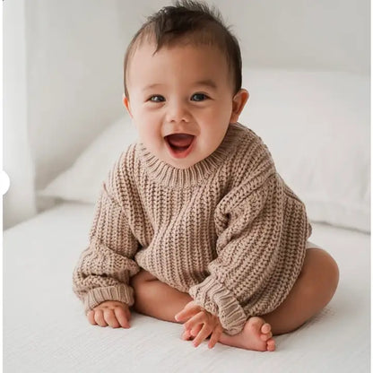 Olive and Cradle Baby Sweater Chunky Braided Knit Cotton Oversize Style