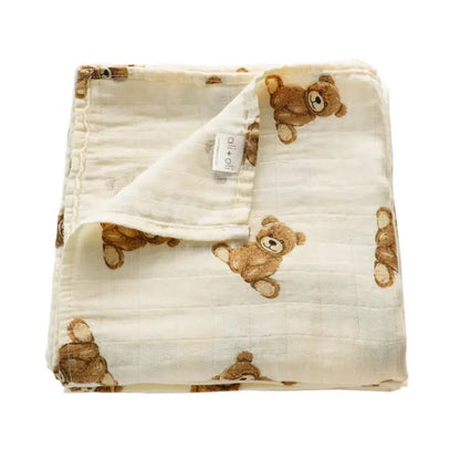 Ali+Oli Bamboo Muslin Swaddle Blanket (Teddy Bear)