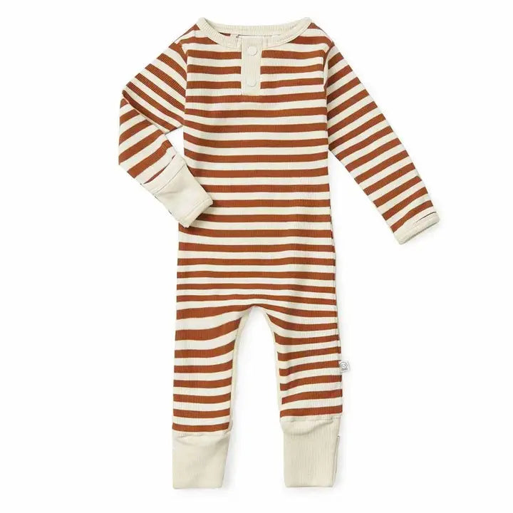 Snuggle Hunny Biscuit Stripe Organic Growsuit