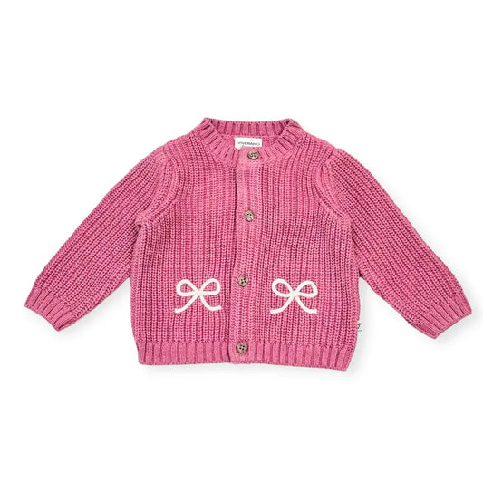 Viverano Organics Bow Embroidered Chunky Knit Slouchy Baby Cardigan Sweater