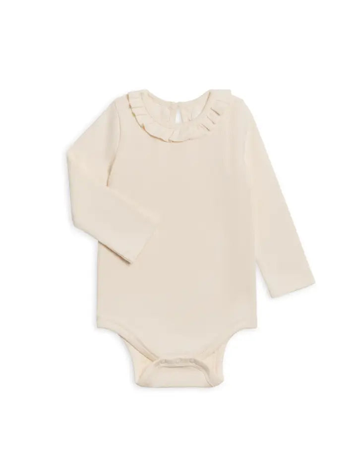 Colored Organics Irma Ribbed Ruffle Neck Bodysuit - Ivory