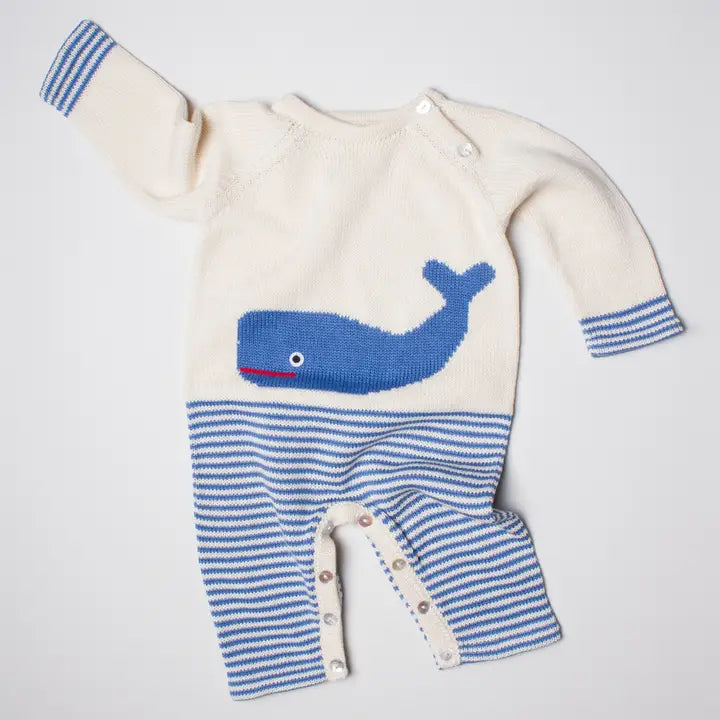 Estella Knit Baby Romper, Fall/Winter Organic Newborn Clothing - Whale