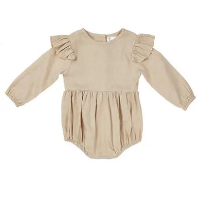 Babe Basics Oatmeal Flutter Sleeve Linen Baby Romper