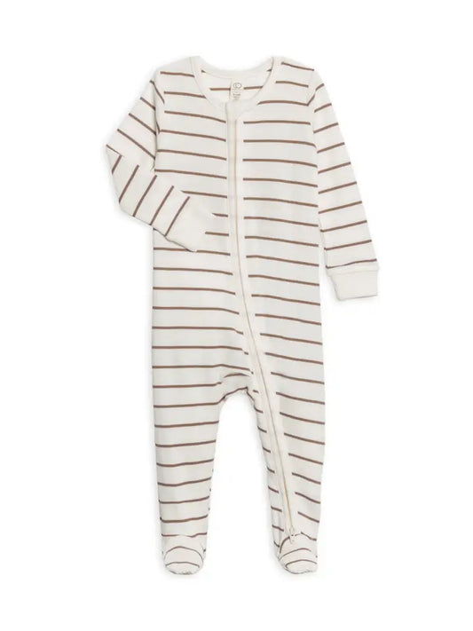 Colored Organics Organic Baby Peyton Footed Sleeper - Kade Stripe / Taupe