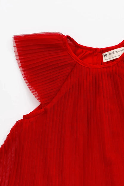 Monica + Andy Pleated Tulle Dress red