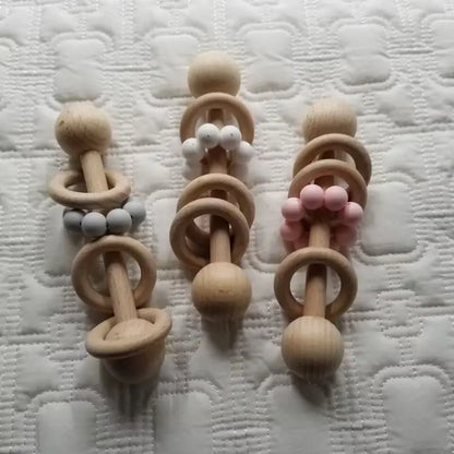 D & C TOYS Silicone Wood Teething Rattle Toys