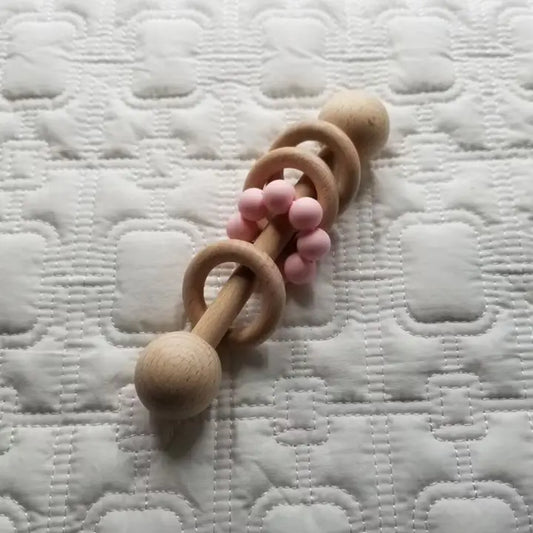 D & C TOYS Silicone Wood Teething Rattle Toys