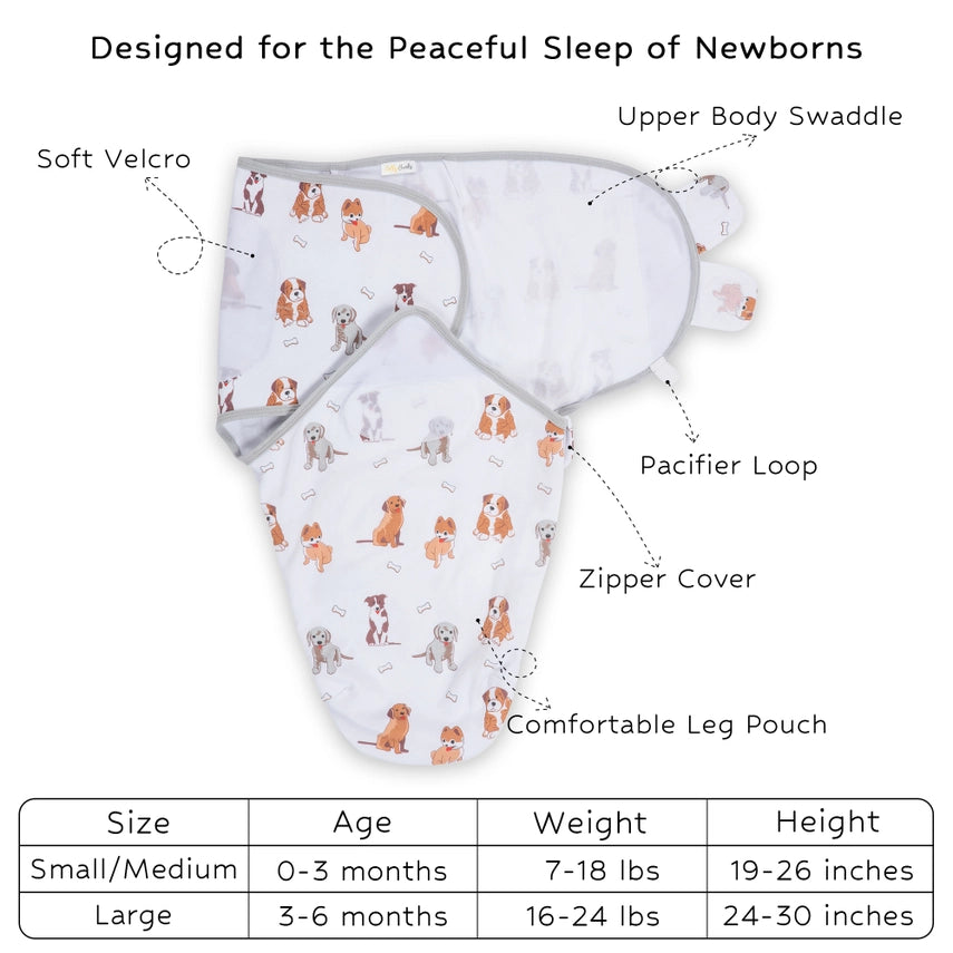 LollyBanks Woof Woof Baby Sleep Swaddle 100% Organic Cotton